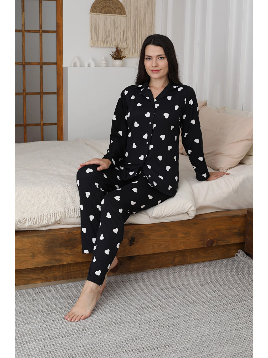 Siyah Desenli Kadın Pijama Takımı 3301-1