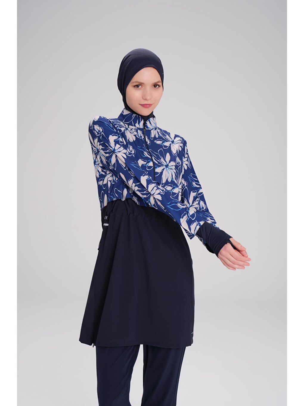Esila Lacivert Mavi Jileli Tam Tesettür Mayo Üstü 2934-7