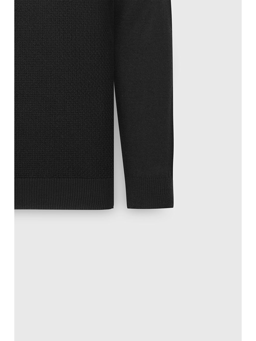 Erkek Siyah Pamuklu Standart Fit Normal Kesim Bisiklet Yaka Jakarlı Triko Kazak-9