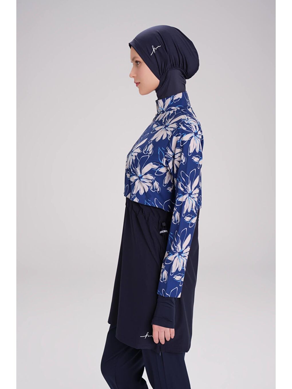 Esila Lacivert Mavi Jileli Tam Tesettür Mayo Üstü 2934-8