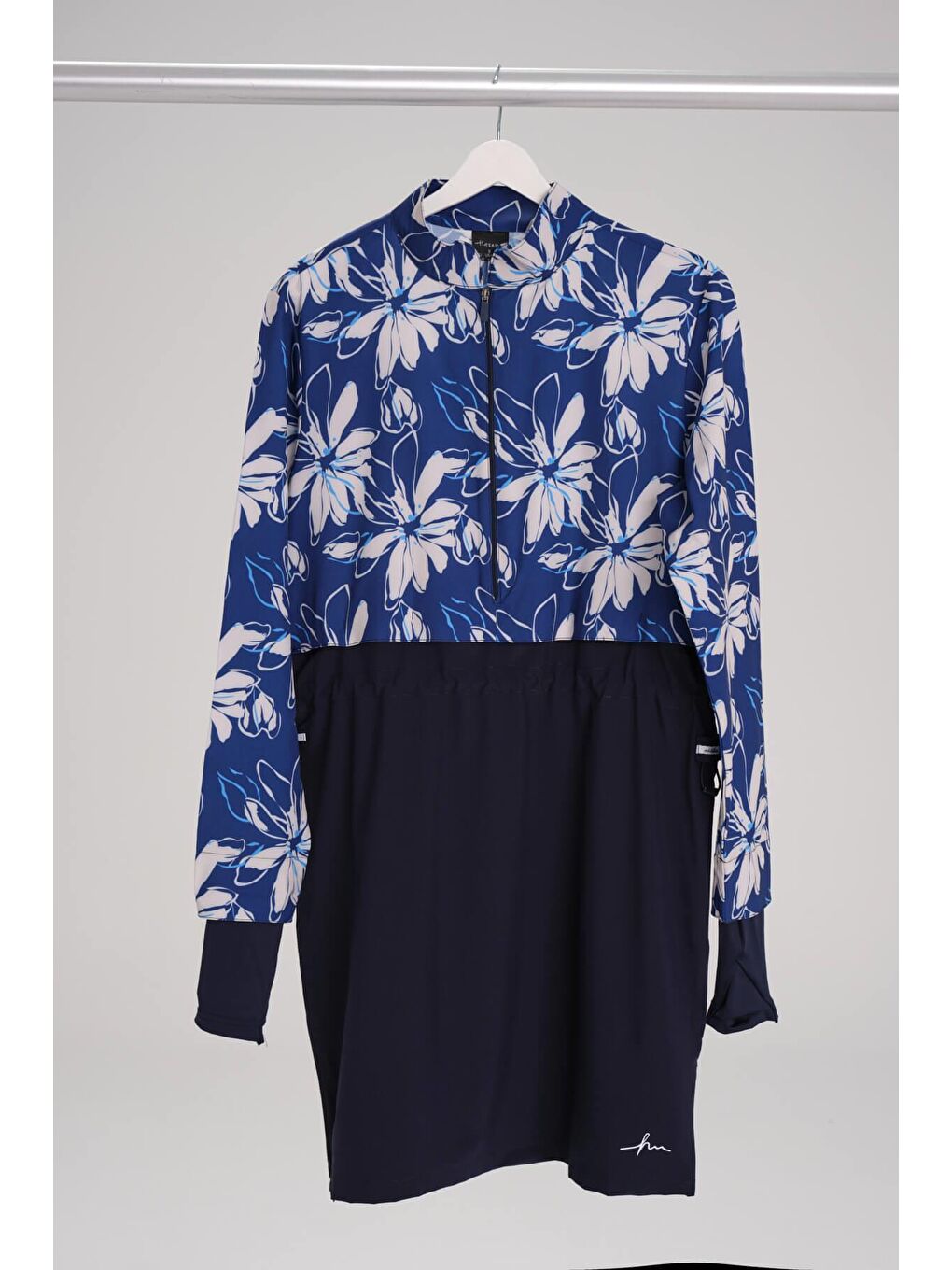 Esila Lacivert Mavi Jileli Tam Tesettür Mayo Üstü 2934-9