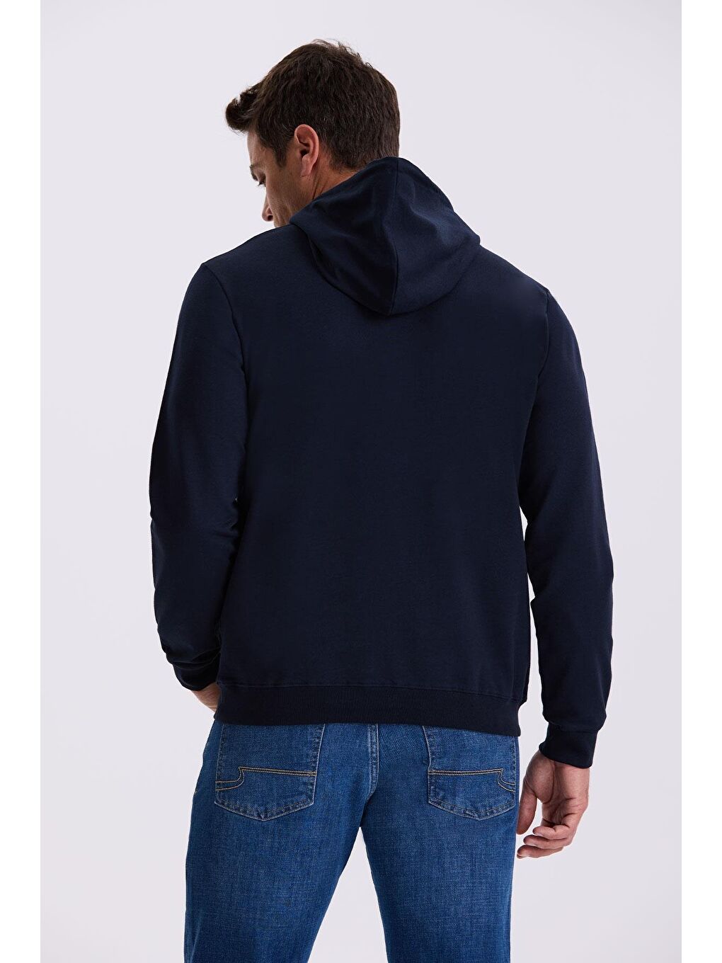 Lacivert Slim Fit Kapüşonlu Baskılı %100 Pamuk Sweatshirt-3