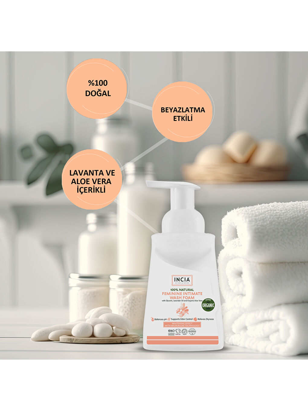 %100 Doğal İntim Yıkama Köpüğü pH 3.8 Beyazlatma Etkili ve Koku Önleyici Vegan 200 ml-3