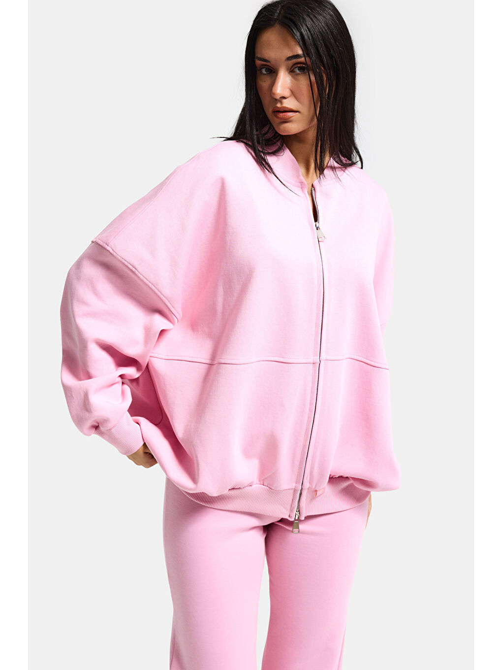 Kadın Pembe s6-98 Alt Üst Sweatshirt Polar Yürüyüş Pantolonu 2'li Tasarım Takım-5