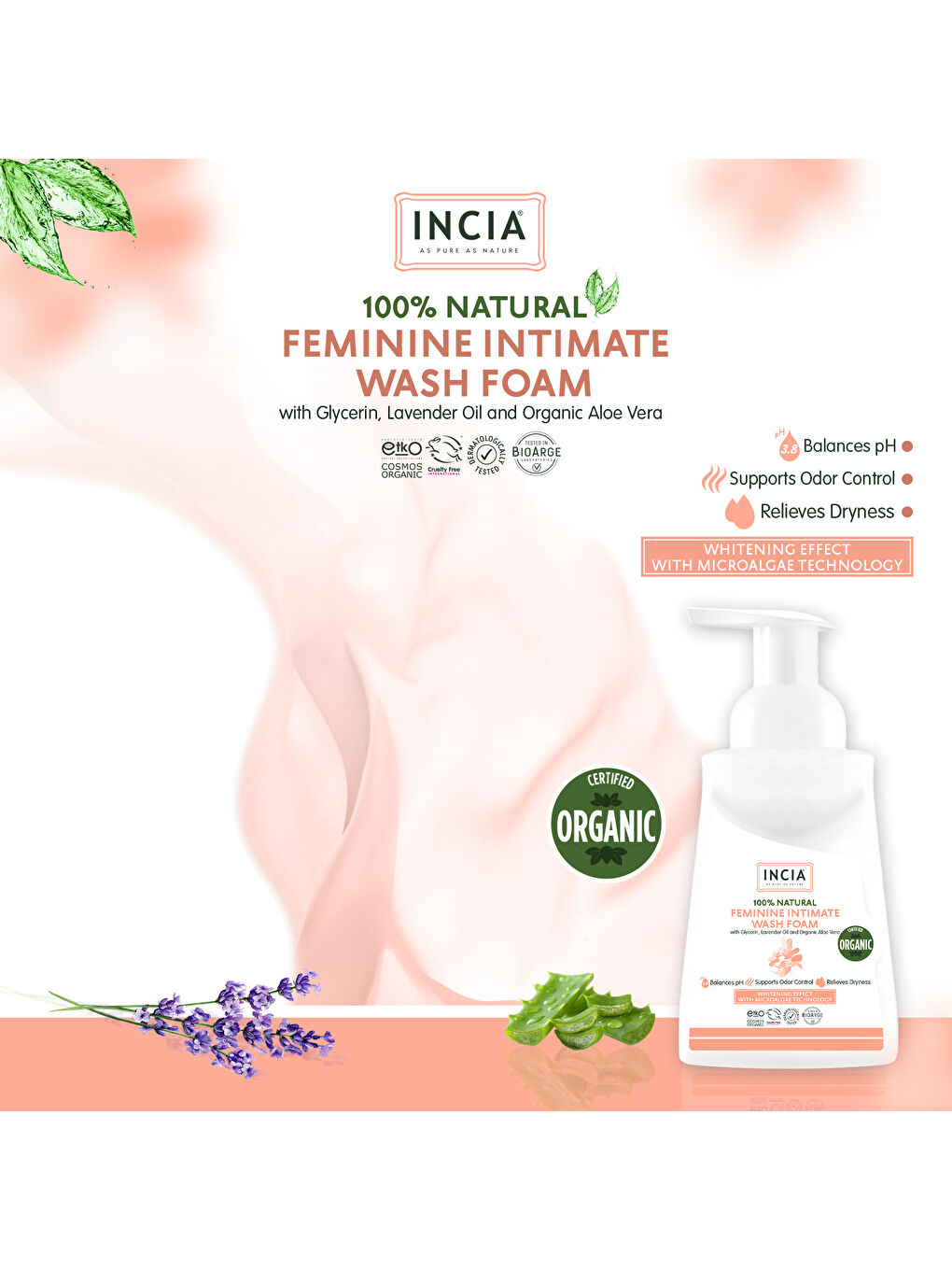 %100 Doğal İntim Yıkama Köpüğü pH 3.8 Beyazlatma Etkili ve Koku Önleyici Vegan 200 ml-4