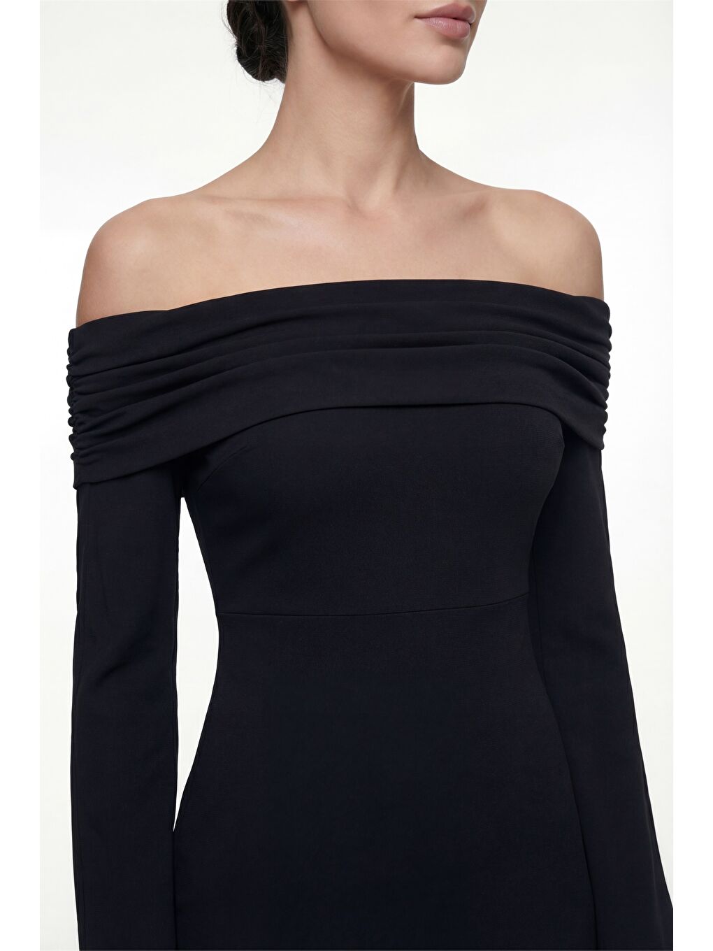 Kadın Siyah Carmen Yaka Gece Abiye Elbise-3