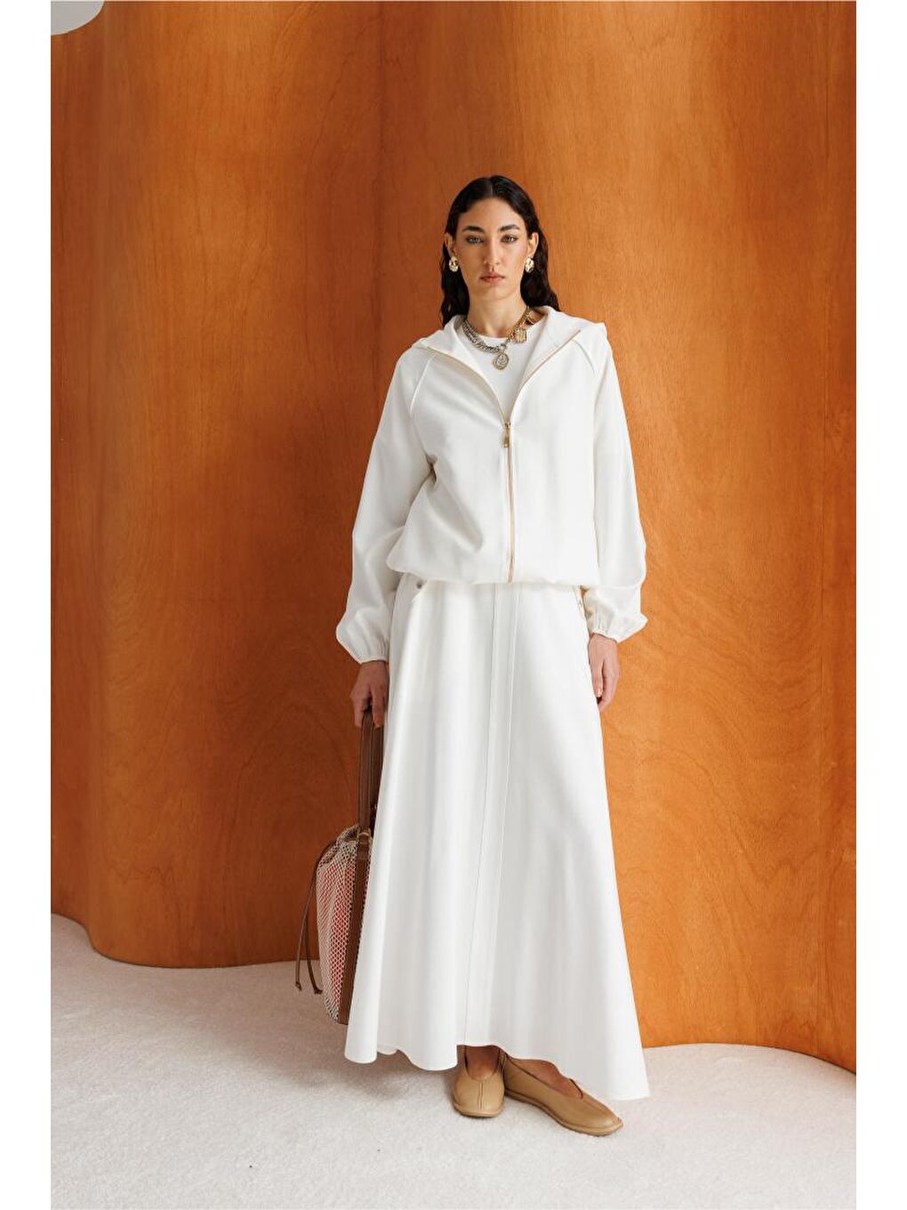 Kapüşonlu Beyaz Bomber Ceket-2