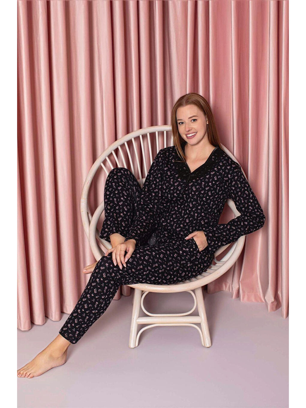 Siyah Desenli Kadın Pijama Takımı 3021-1