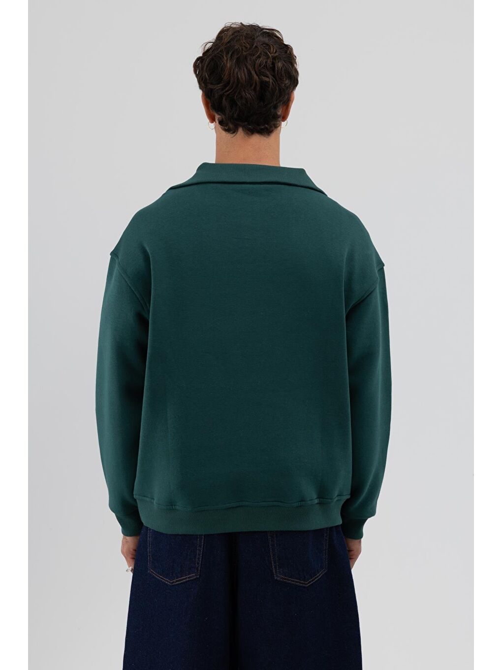 Yeşil Basic Fermuarlı Dik Yaka Sweatshirt Nefti-2