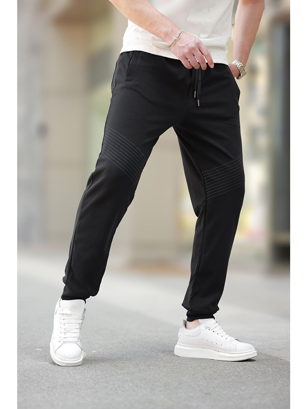 Siyah Manşetli Erkek Eşofman Altı E6570-2