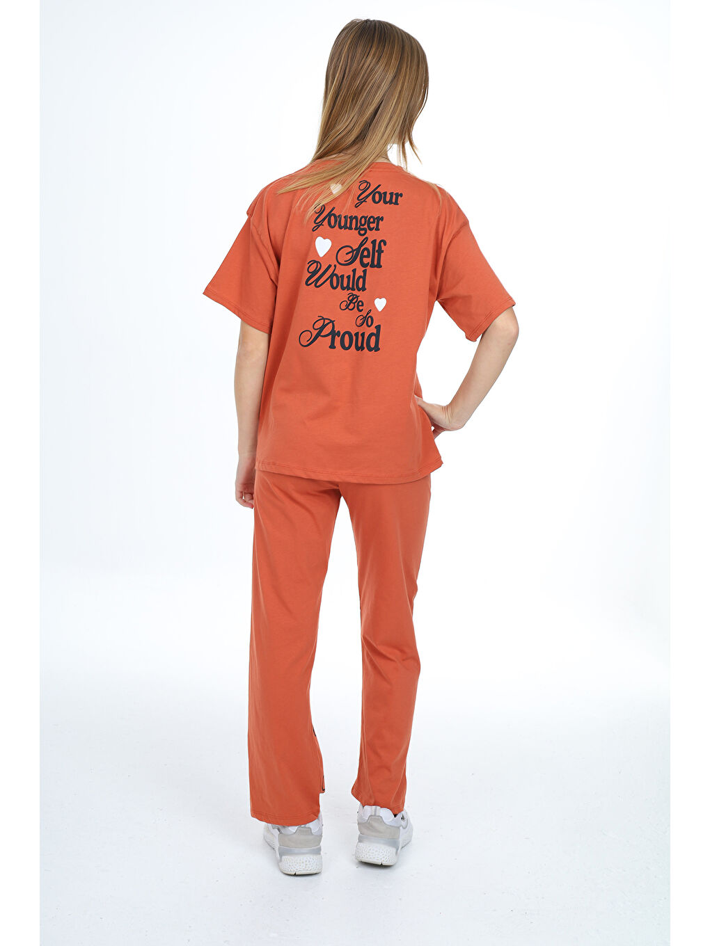 Kahverengi Kız Çocuk Yazı Baskılı Alt-Üst Takım 12150-1