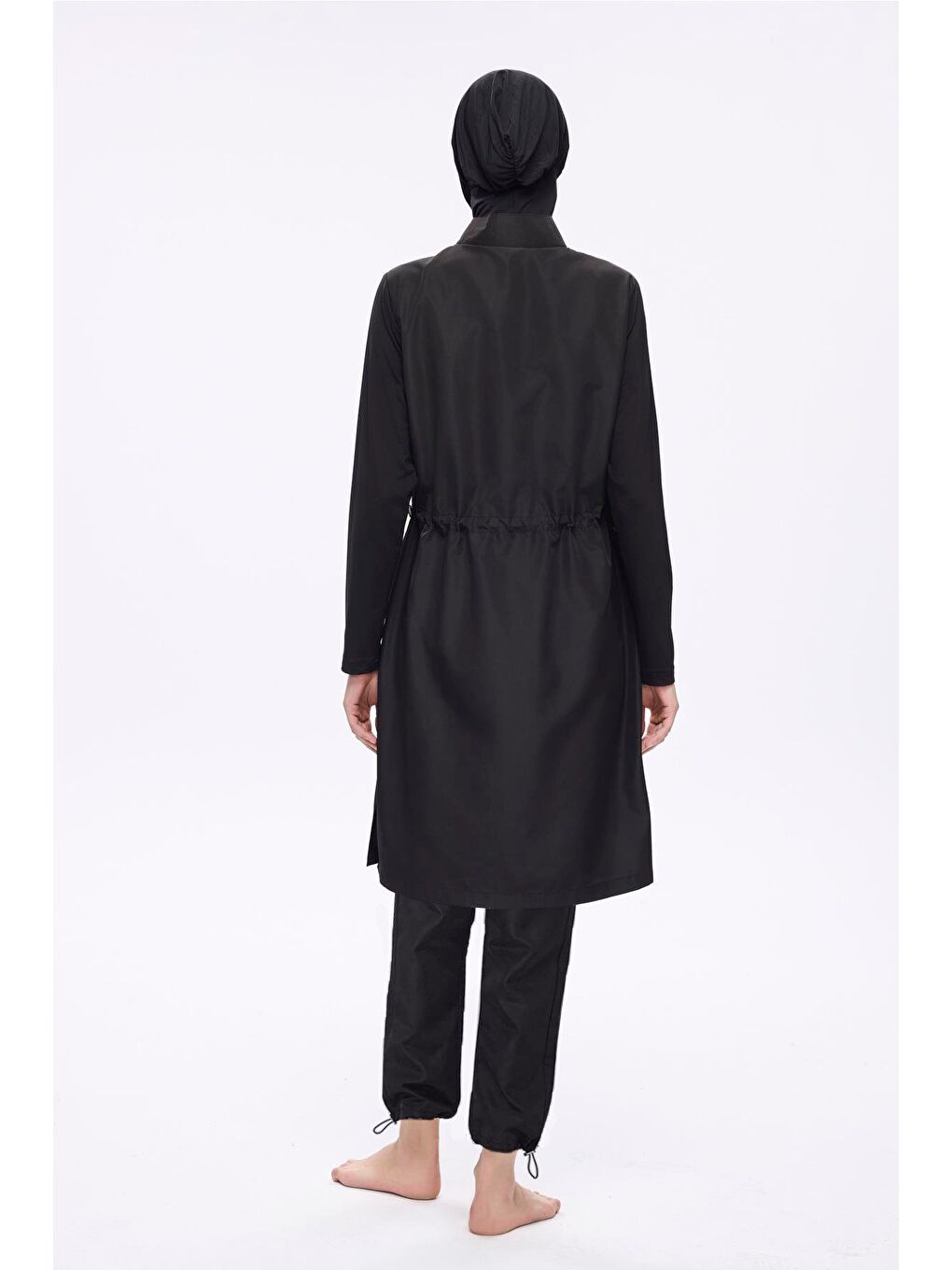 Omuz Bölgesi Desenli Siyah 3 Parça Dokuma Tam Tesettür Mayo Takımı 2274-5