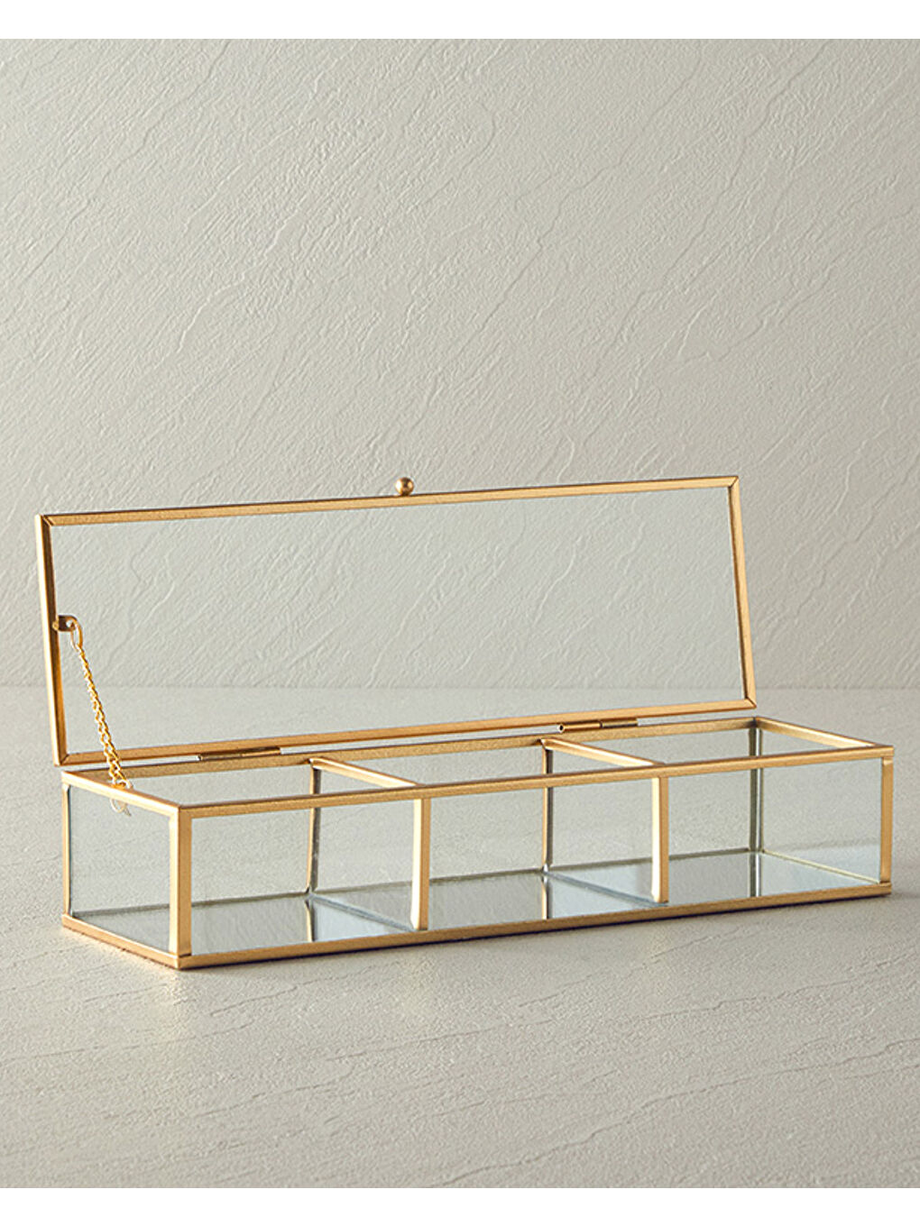 Sarı Glossy Cam Bölmeli Takı Kutusu Gold-1