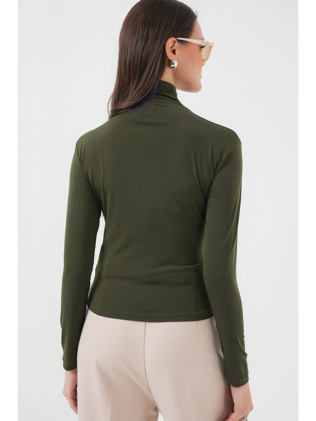 925 Büzgü Detaylı Sandy Bluz - Haki-2