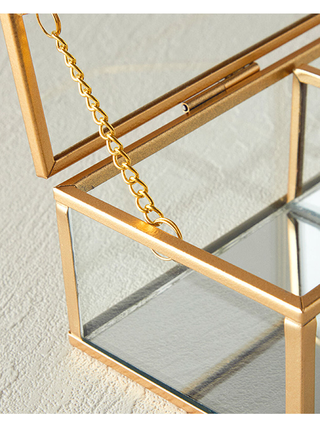 Sarı Glossy Cam Bölmeli Takı Kutusu Gold-2