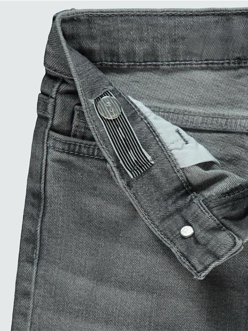 Gri Erkek Çocuk Loose Fit Düz Paça Basic Düz Jean Pantolon-2