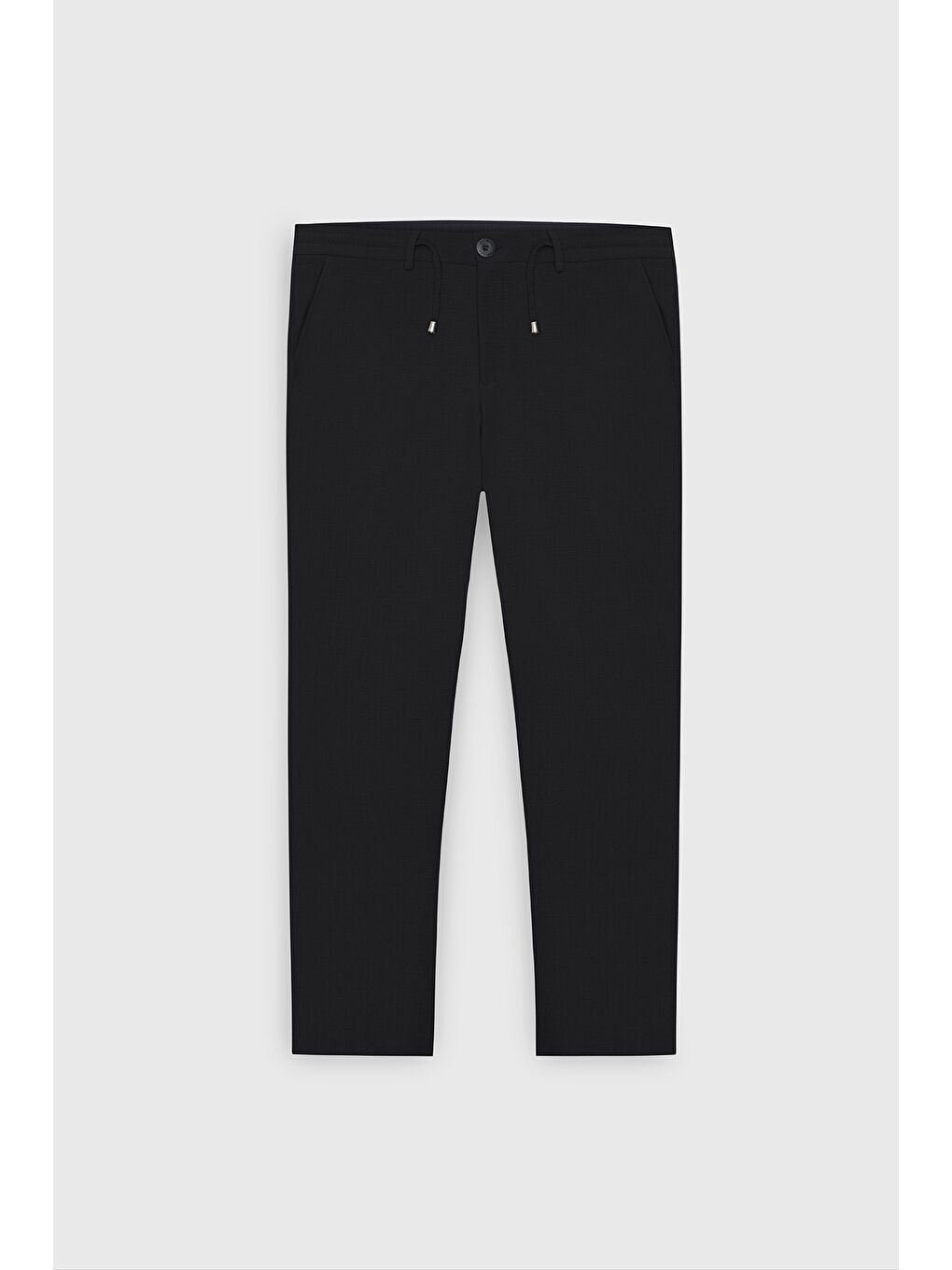 Erkek Siyah Slim Fit Dar Kesim Beli Bağlamalı Yan Cep Gofre Desenli Pantolon-7