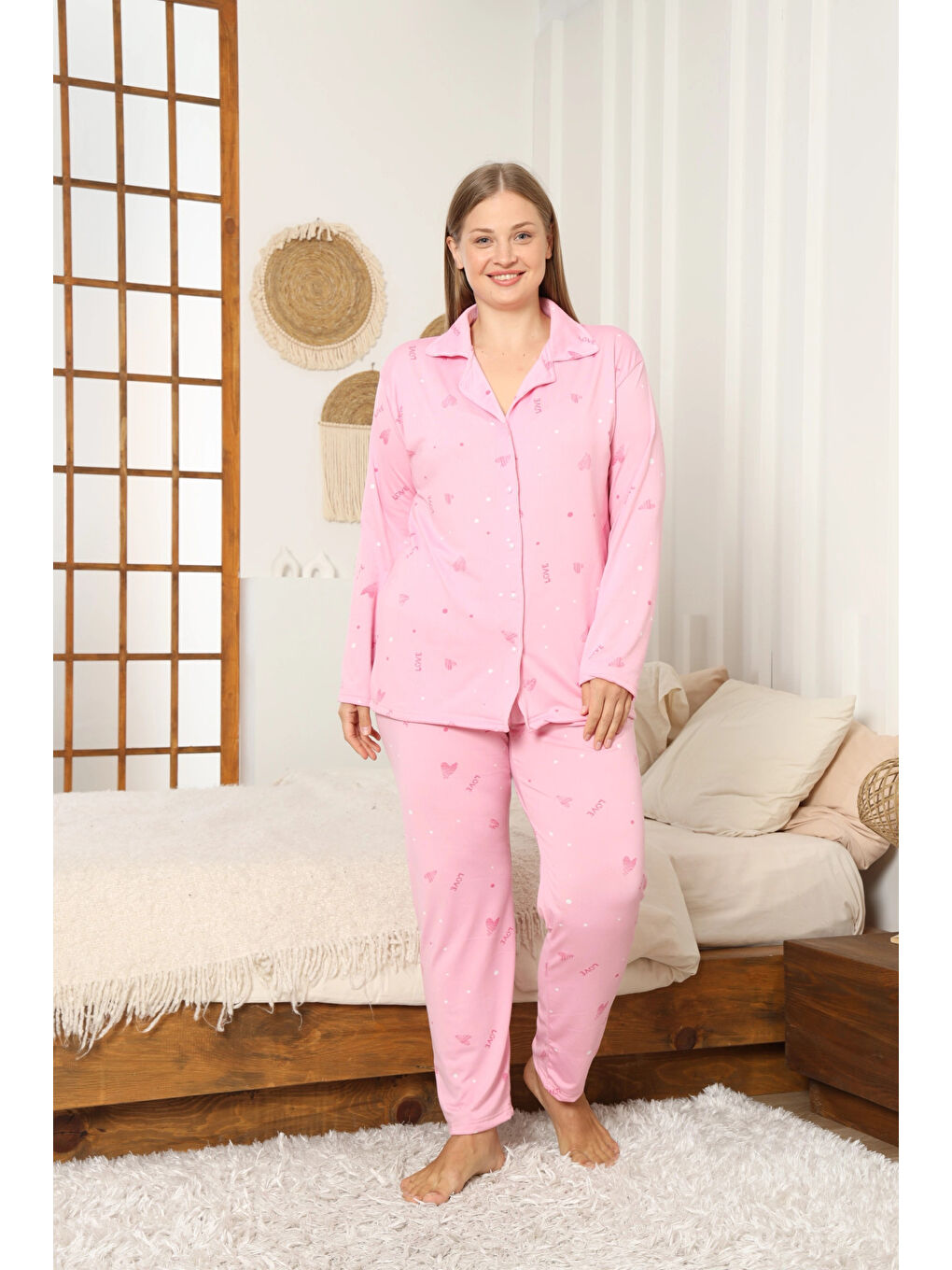 Pembe Desenli Kadın Pijama Takımı 3398