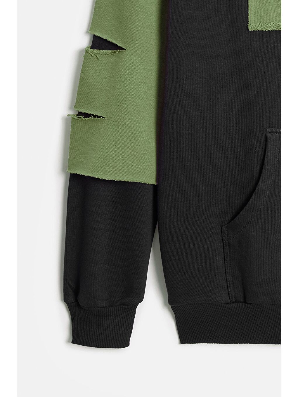 Siyah - Haki Erkek Oversize Kapüşonlu Baskılı Kanguru Cepli Sweatshirt-1