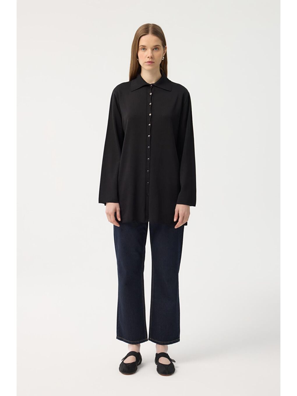 Düğmeli İnce Triko Hırka Siyah-1