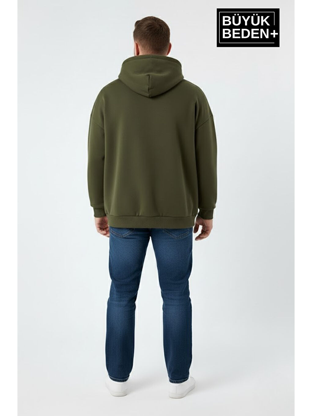 Haki Erkek Büyük Beden California 1974 Baskılı Kapüşonlu Sweatshirt -Rahat Kalıp SPR26BSW965-2