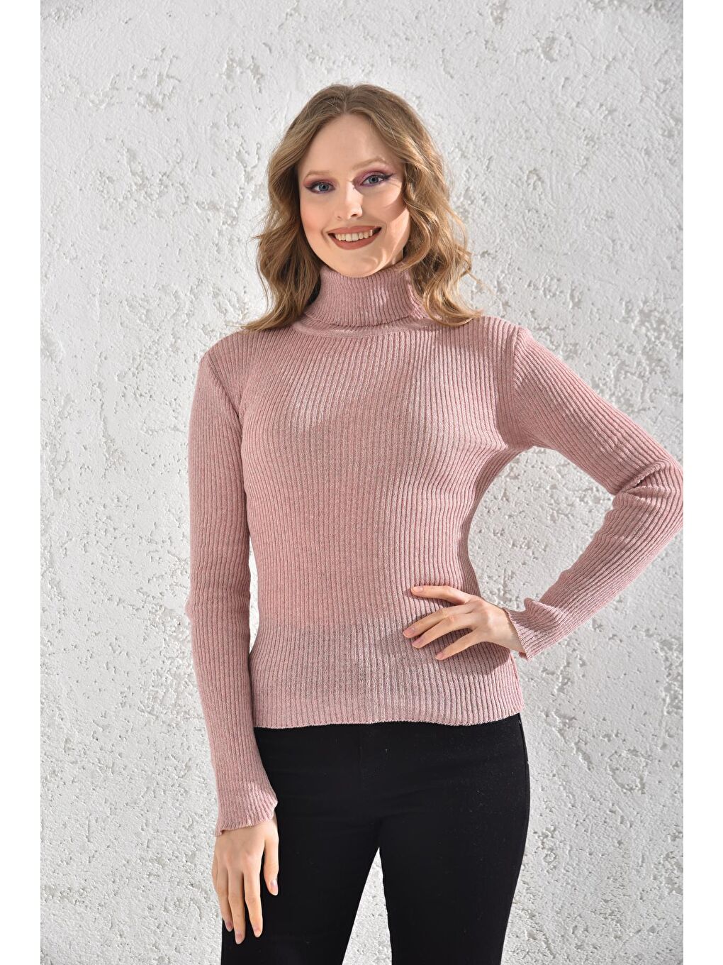 Pembe Kadın Balıkçı Yaka Orlon Badi Triko 4452