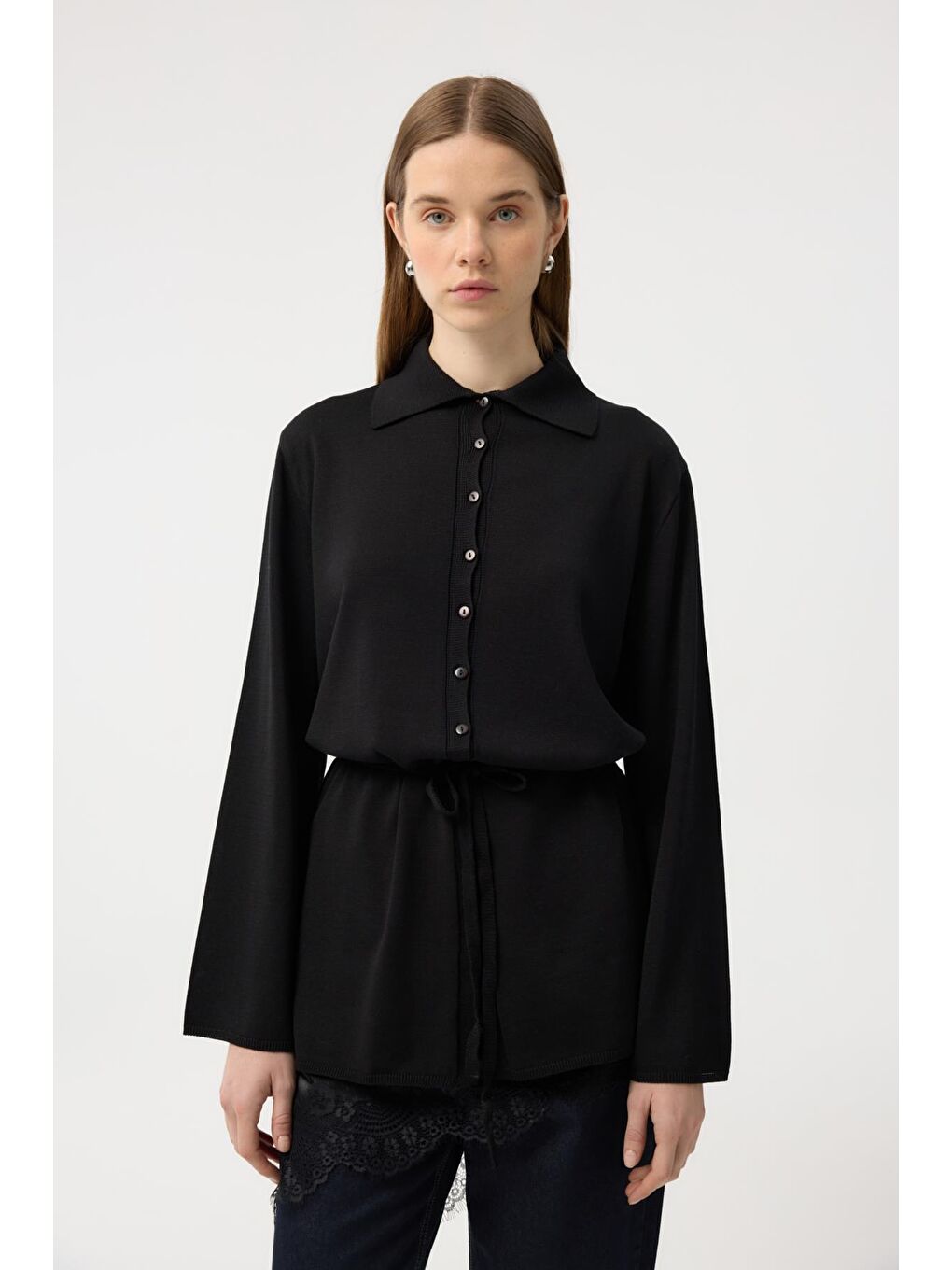 Düğmeli İnce Triko Hırka Siyah-2