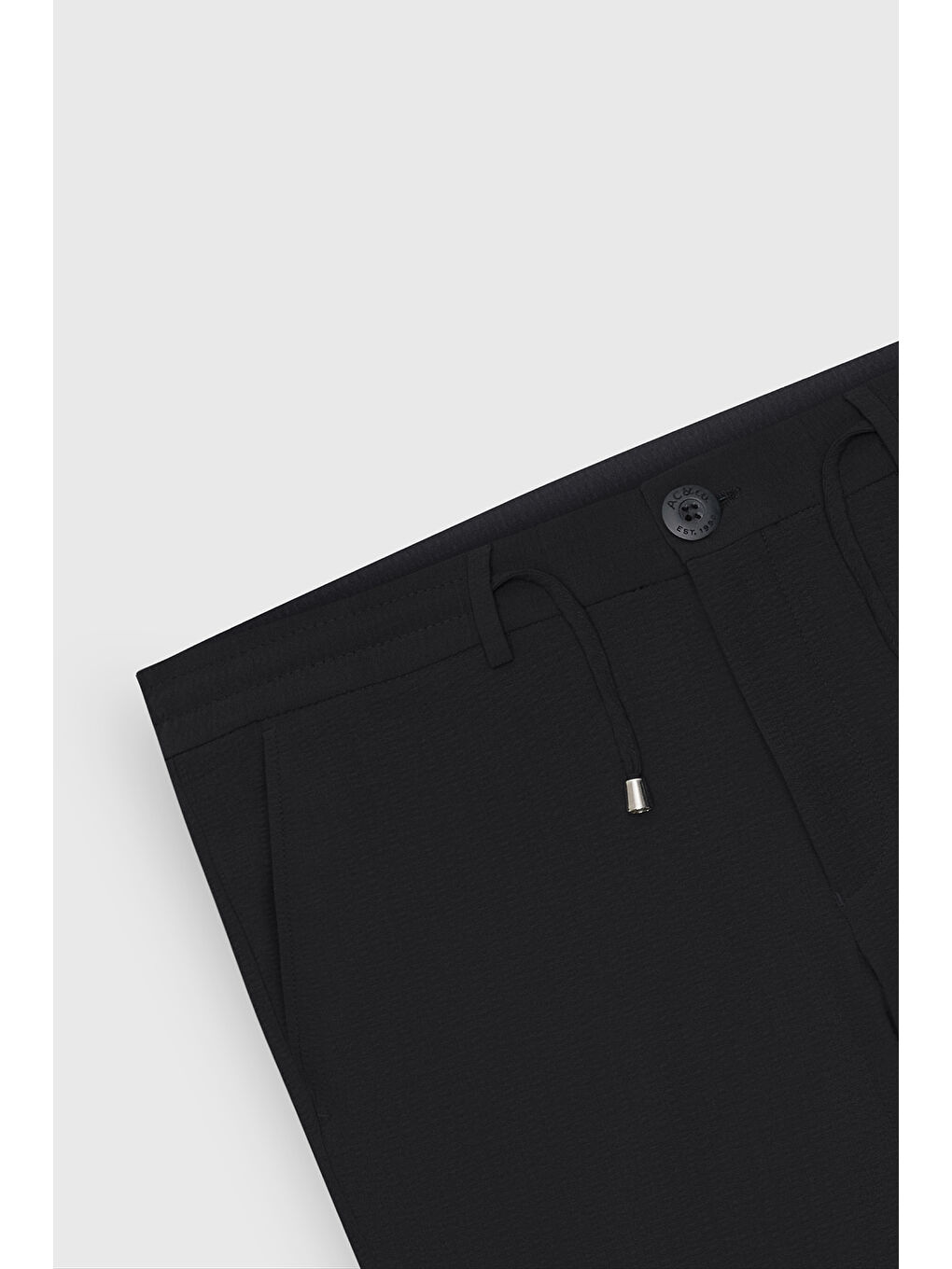 Erkek Siyah Slim Fit Dar Kesim Beli Bağlamalı Yan Cep Gofre Desenli Pantolon-9