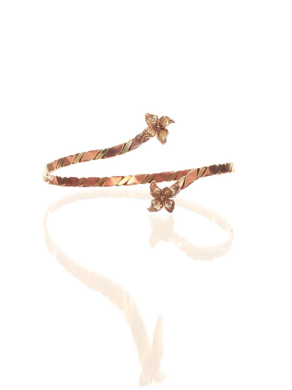 Turuncu Kadın Dolama Model Burgulu Çiçek Figürlü Ayarlanabilir Açık Band El Yapımı Bakır Üst Kol Aksesuarı-1