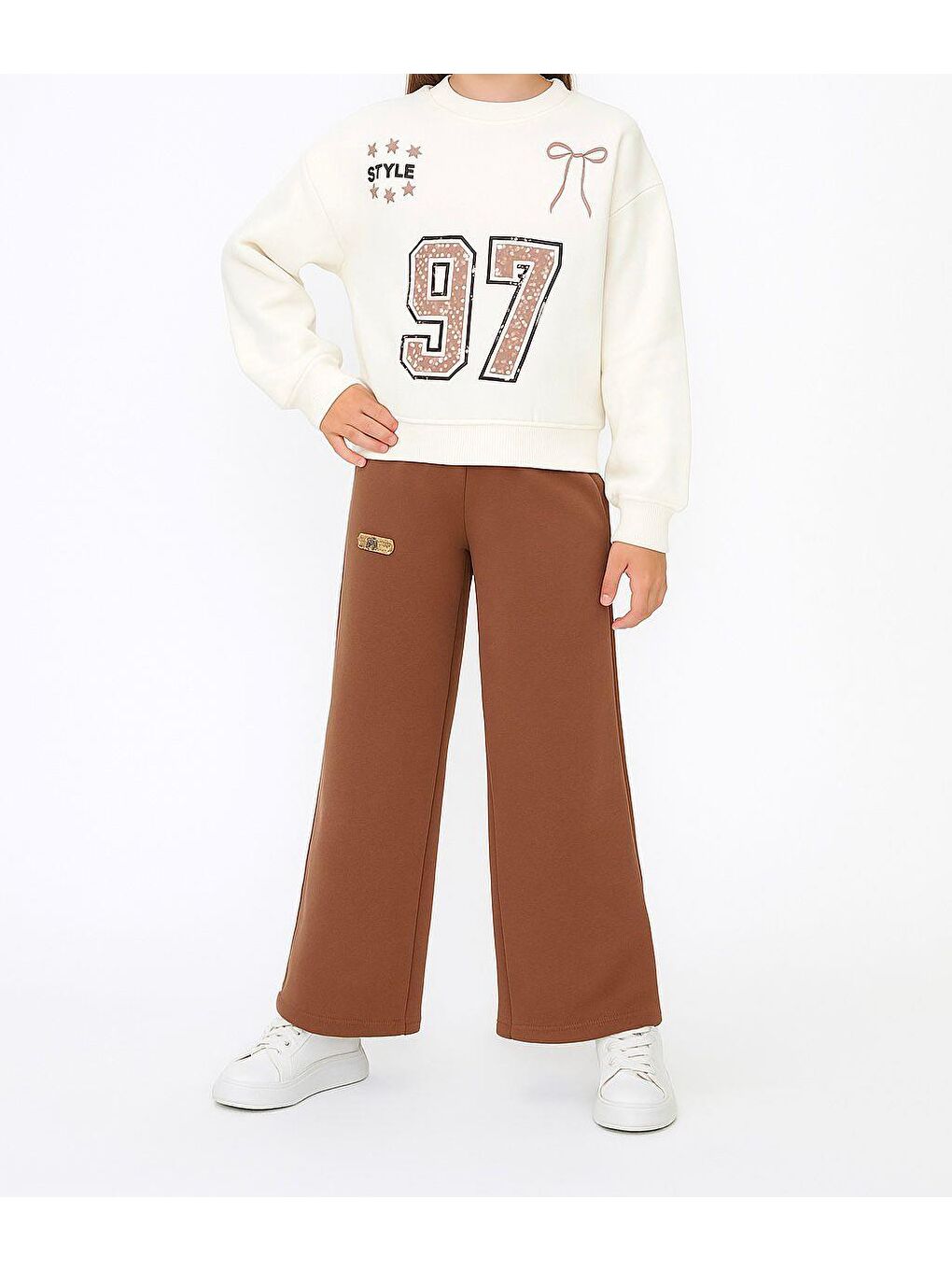 Ekru Kız Çocuk Şardonlu Eşofman Takımı – 97 Baskılı