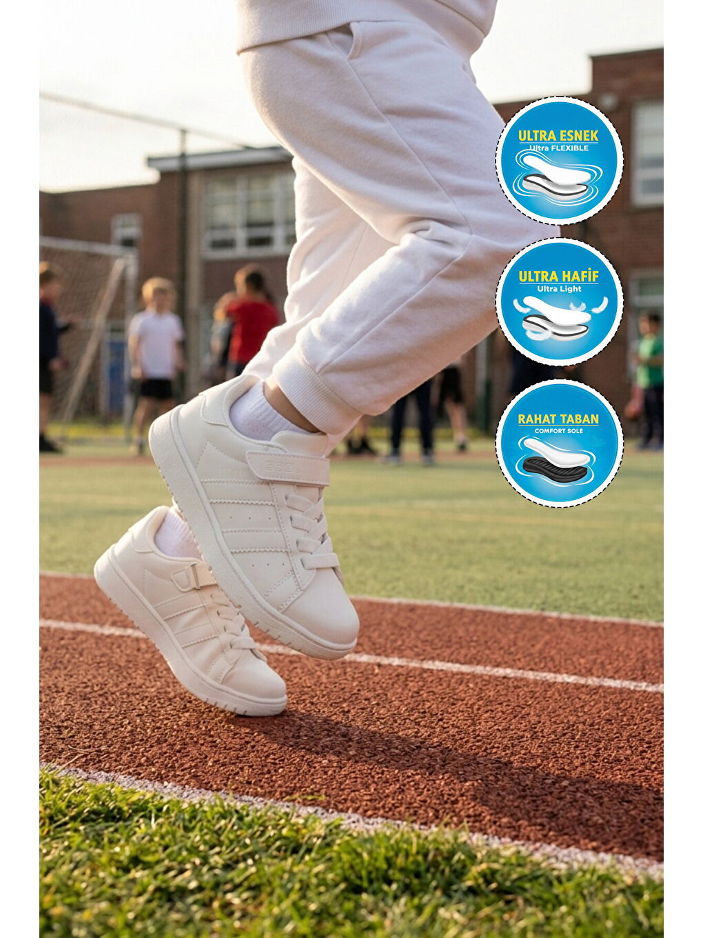 Beyaz Cırtlı Hafif Erkek Çocuk Sneaker Cooper F-2