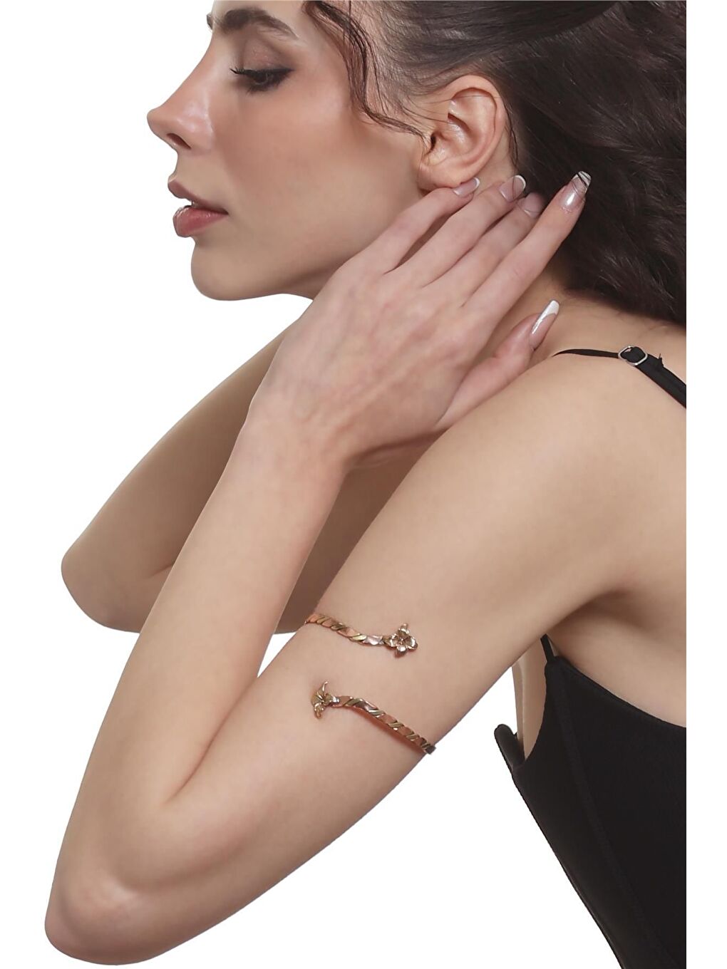 Turuncu Kadın Dolama Model Burgulu Çiçek Figürlü Ayarlanabilir Açık Band El Yapımı Bakır Üst Kol Aksesuarı-3