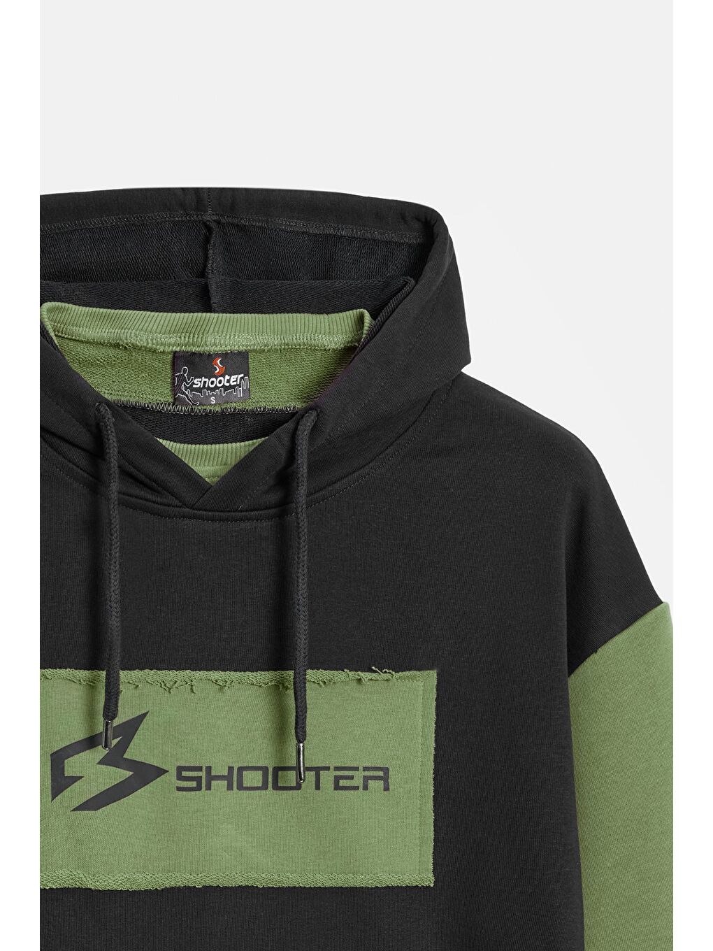 Siyah - Haki Erkek Oversize Kapüşonlu Baskılı Kanguru Cepli Sweatshirt-2