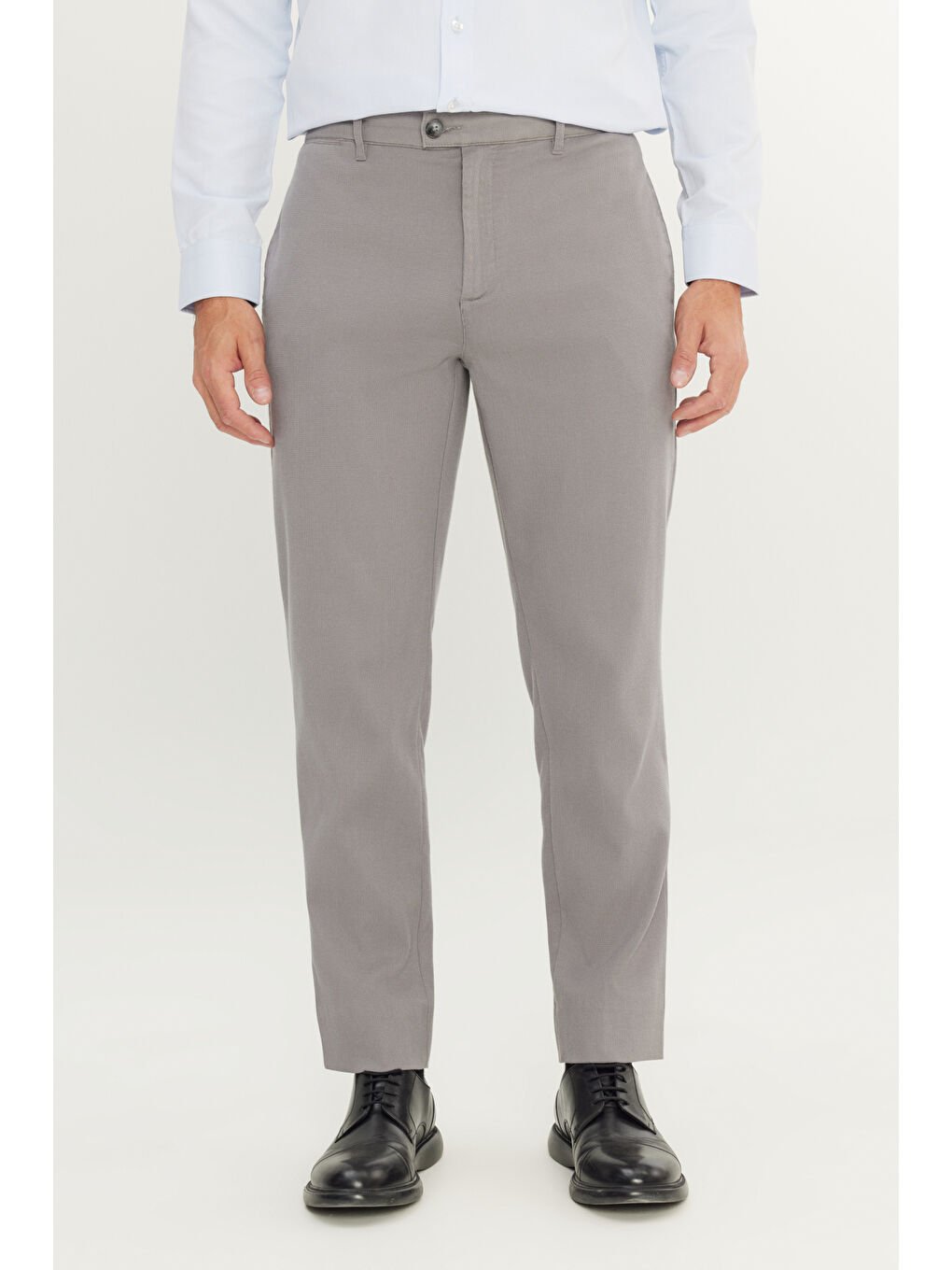 Erkek Gri Pamuklu Comfort Fit Yan Cepli Armürlü Casual Esnek Pantolon