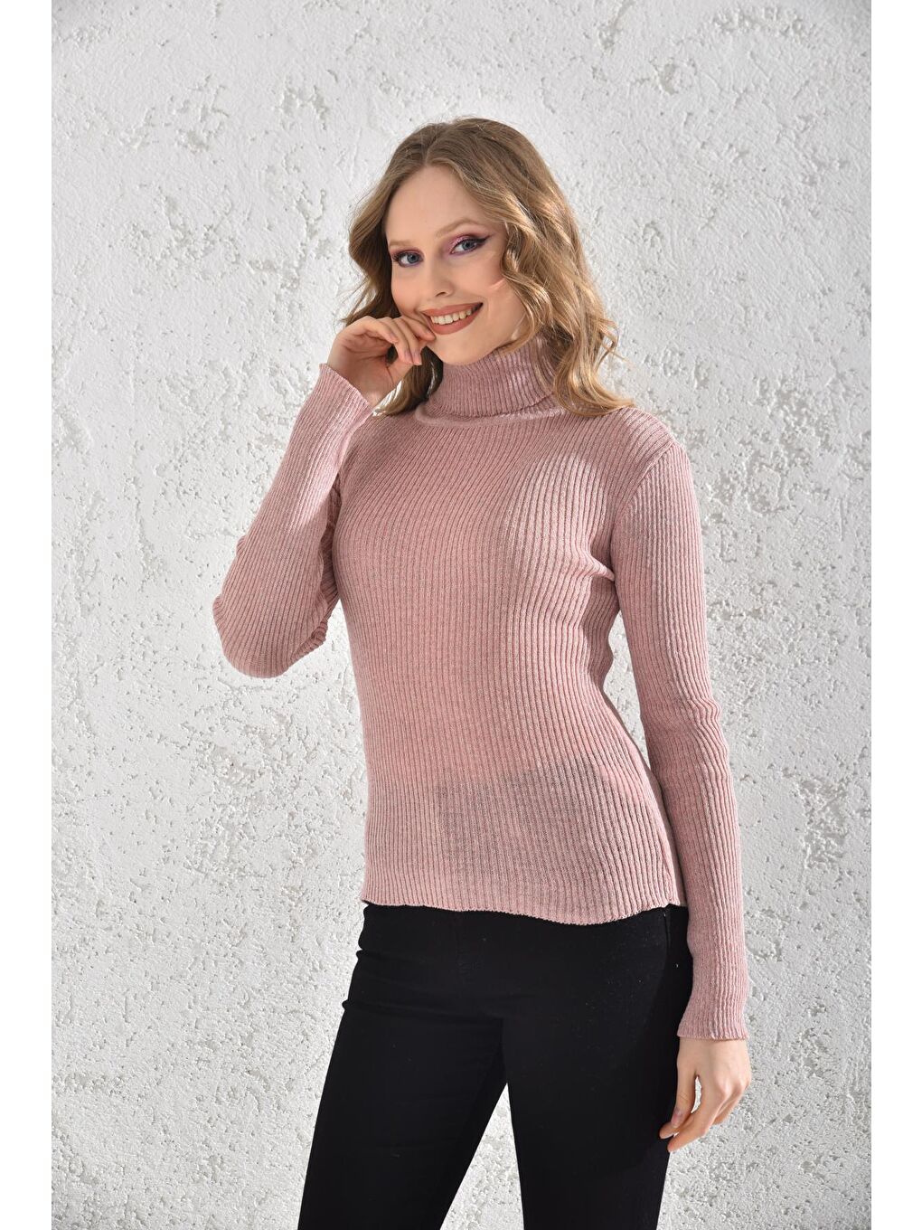 Pembe Kadın Balıkçı Yaka Orlon Badi Triko 4452-1