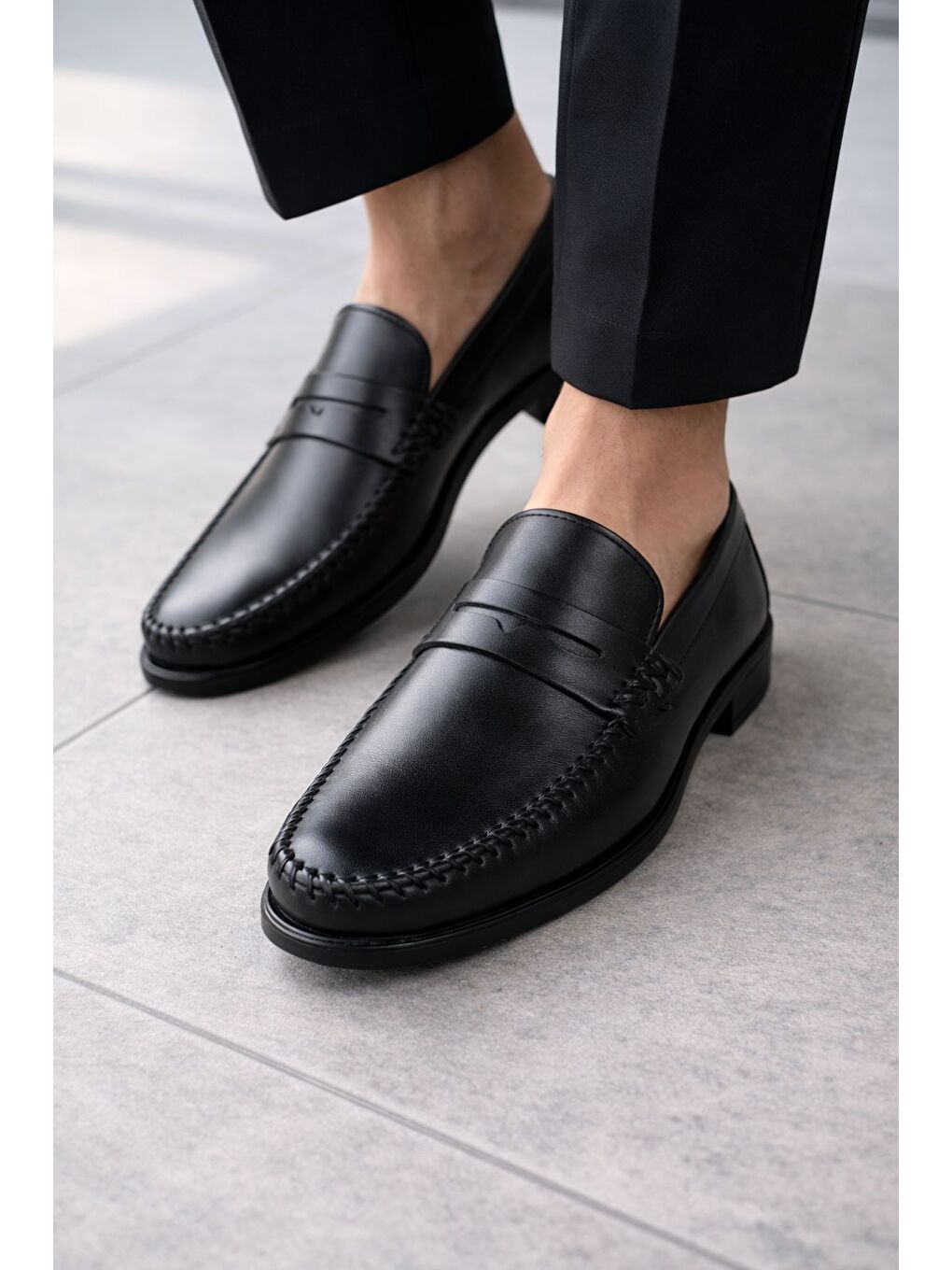 Siyah VOGAYER Hakiki Deri Erkek Günlük Klasik Loafer Ayakkabı-2