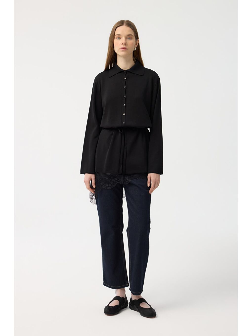 Düğmeli İnce Triko Hırka Siyah-5