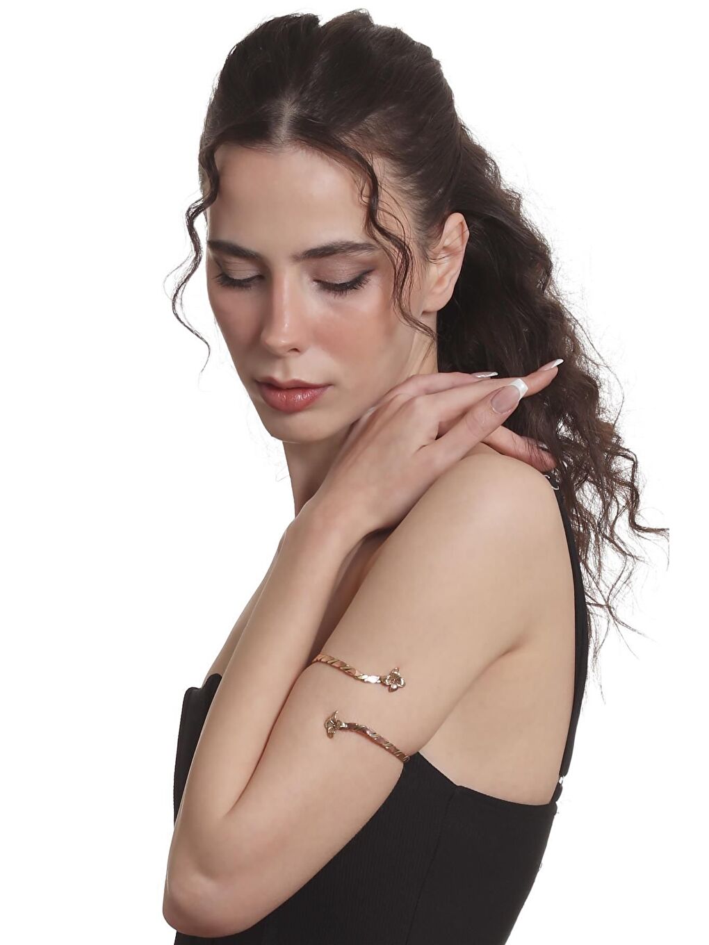 Turuncu Kadın Dolama Model Burgulu Çiçek Figürlü Ayarlanabilir Açık Band El Yapımı Bakır Üst Kol Aksesuarı-2