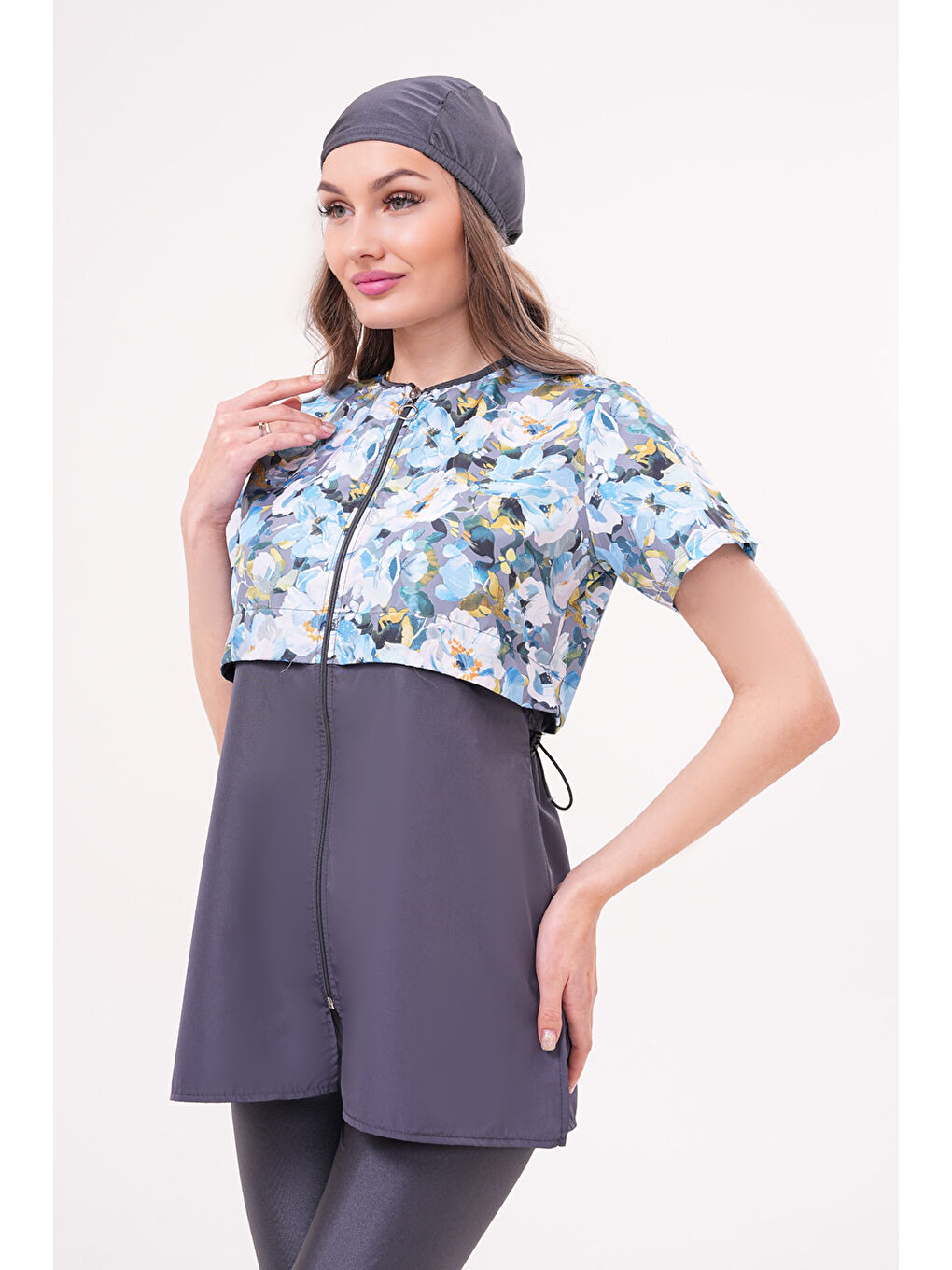 Yarı Kapalı Tesettür Mayo 2508 Suna Desenli Gri