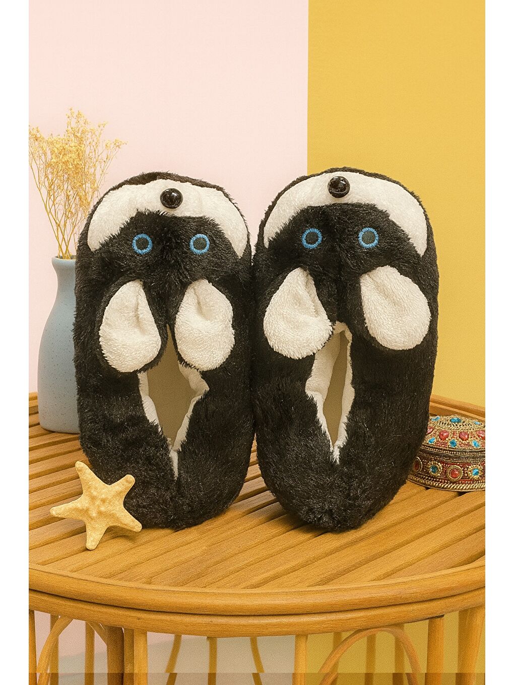 Siyah HAMSTER Pelüş Unisex Hayvanlı Panduf Ev Ayakkabısı Pufidik