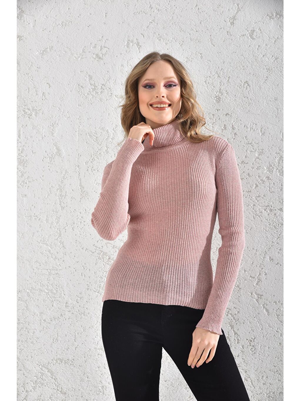 Pembe Kadın Balıkçı Yaka Orlon Badi Triko 4452-2