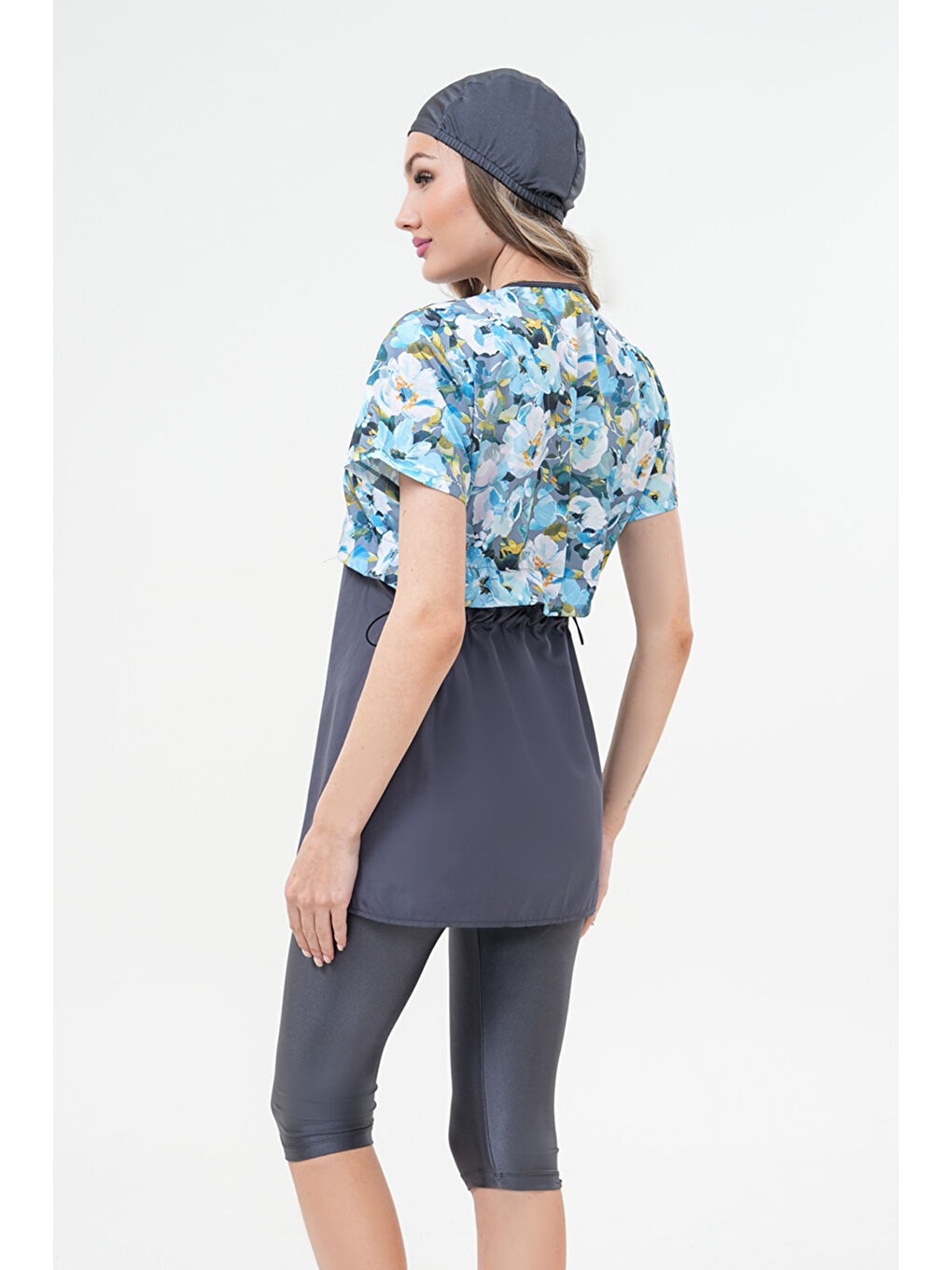 Yarı Kapalı Tesettür Mayo 2508 Suna Desenli Gri-1