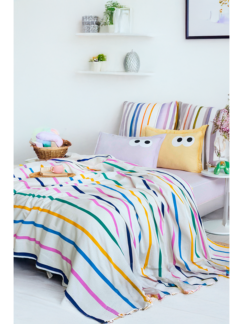 Baskılı Pike Takımı Çift Kişilik Funny Sarı-Lila