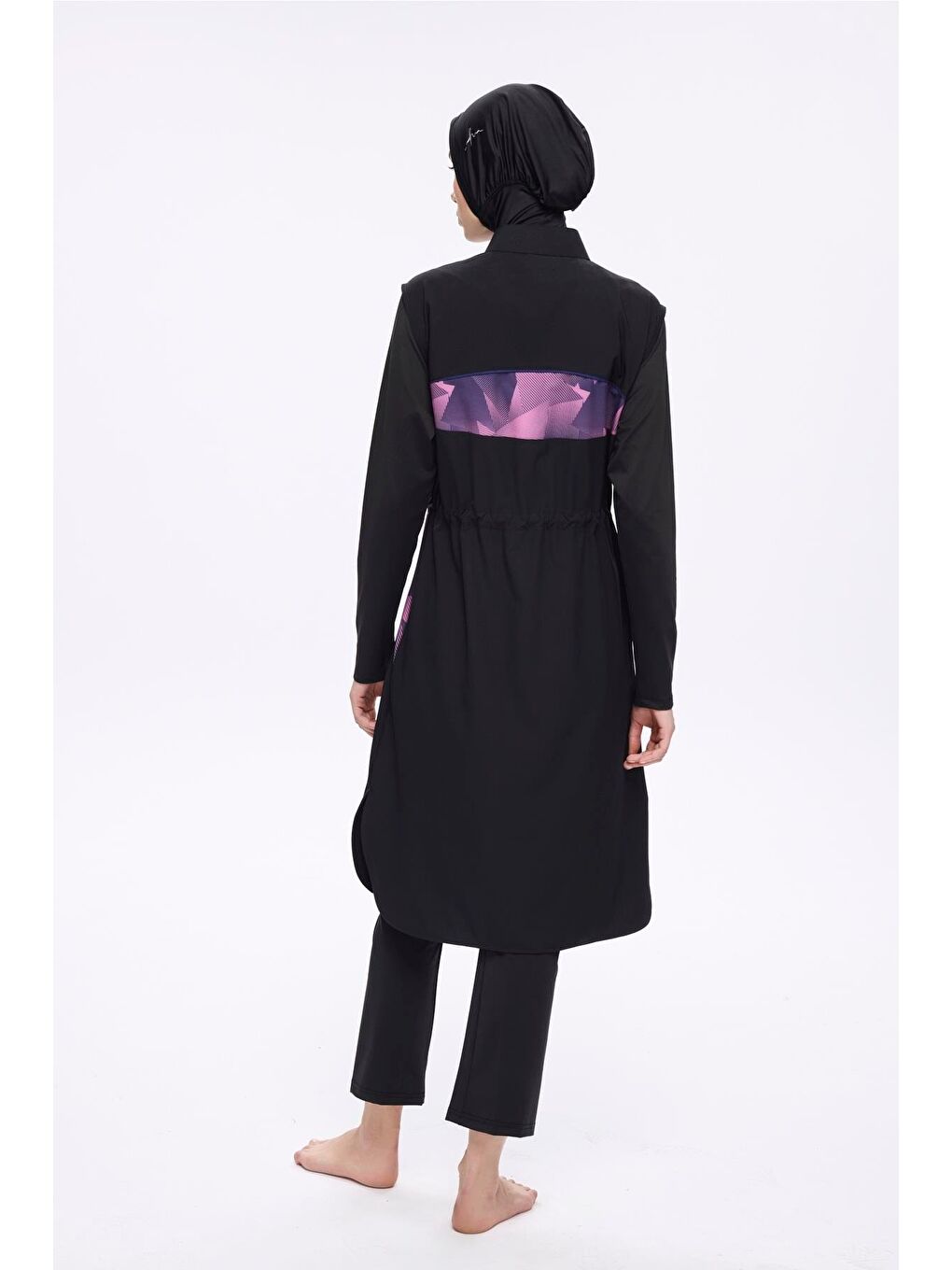 Kol Altı Ve Sırtı Desenli Siyah 5 Parça Tam Tesettür Mayo Takımı 5022-5