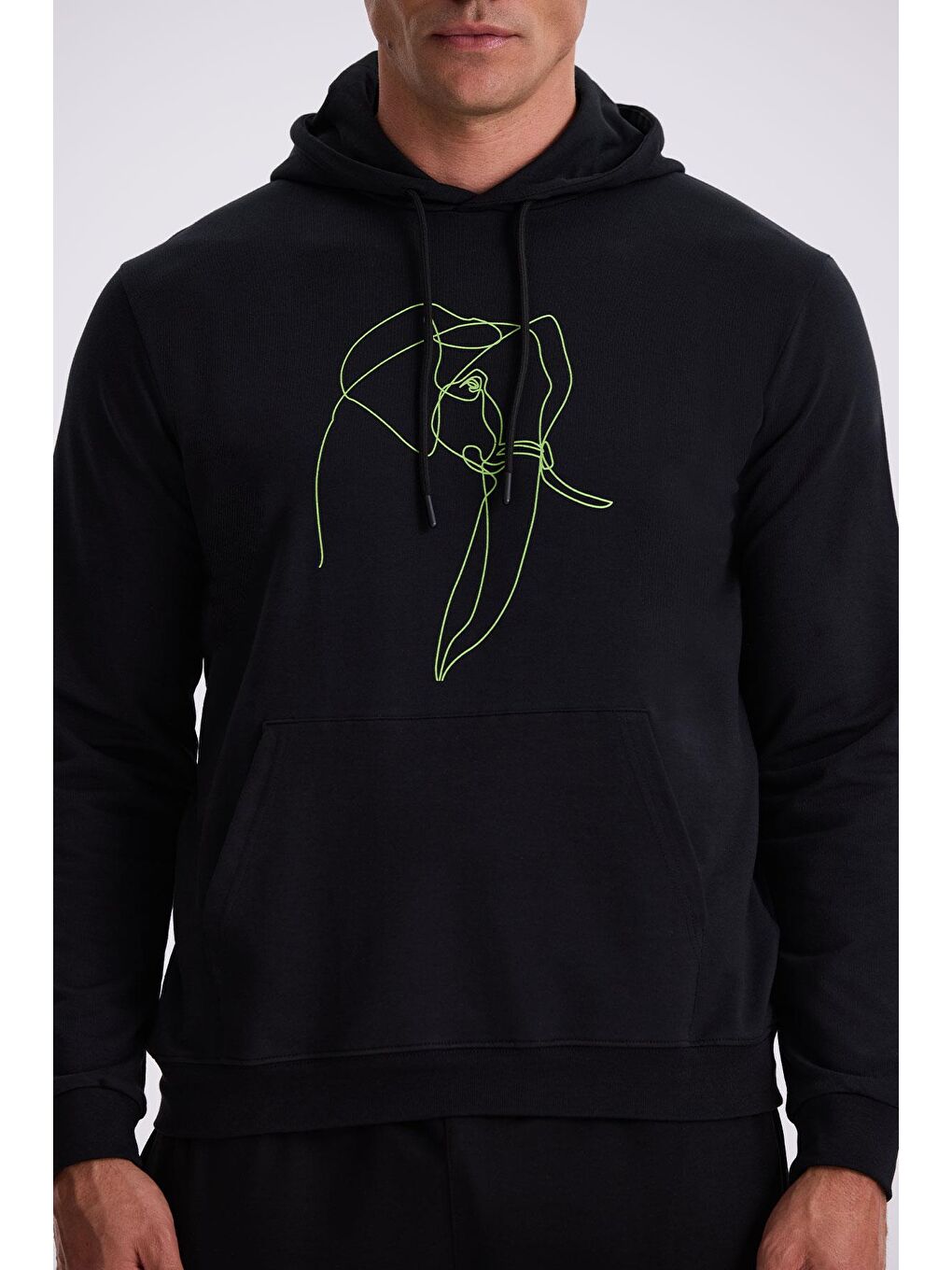 Siyah Slim Fit Kapüşonlu Baskılı %100 Pamuk Sweatshirt-2