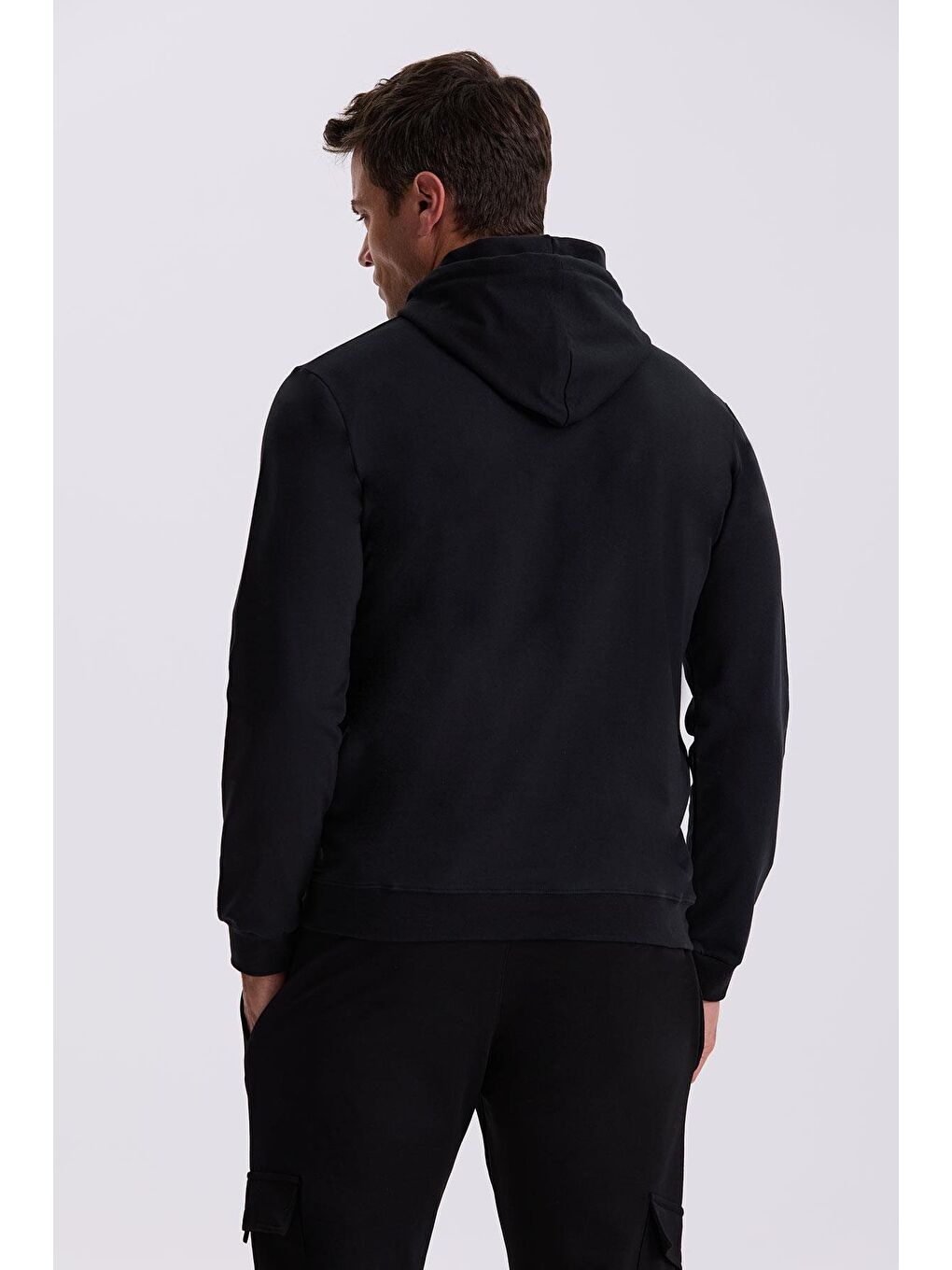 Siyah Slim Fit Kapüşonlu Baskılı %100 Pamuk Sweatshirt-3