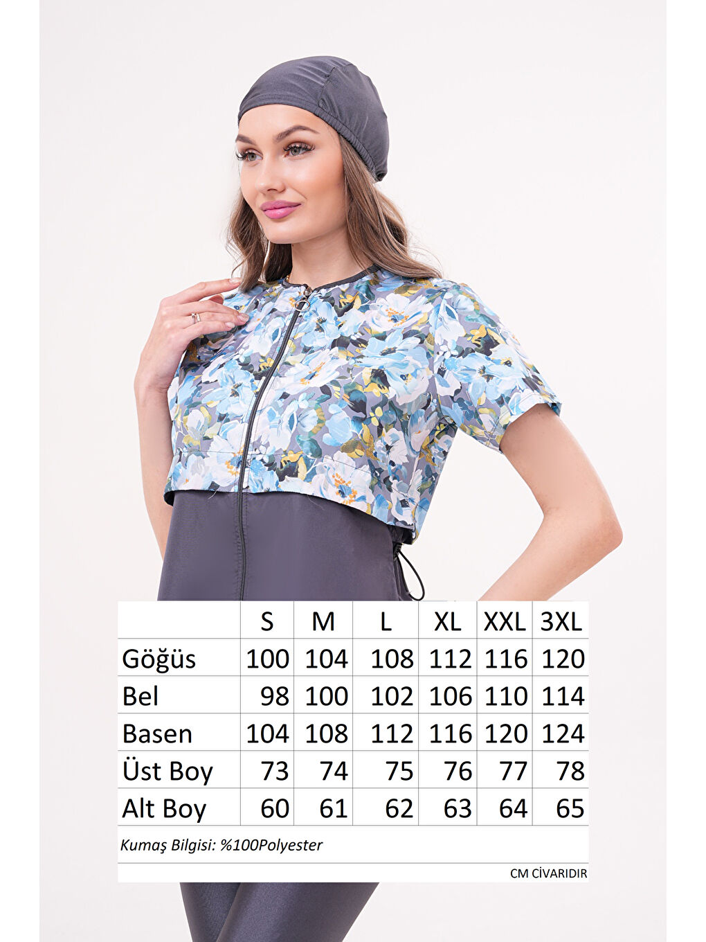 Yarı Kapalı Tesettür Mayo 2508 Suna Desenli Gri-2