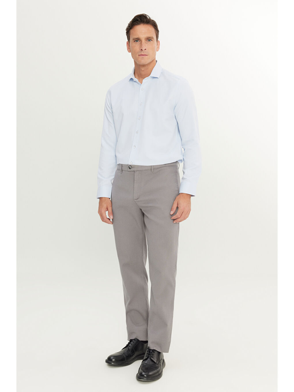 Erkek Gri Pamuklu Comfort Fit Yan Cepli Armürlü Casual Esnek Pantolon-2