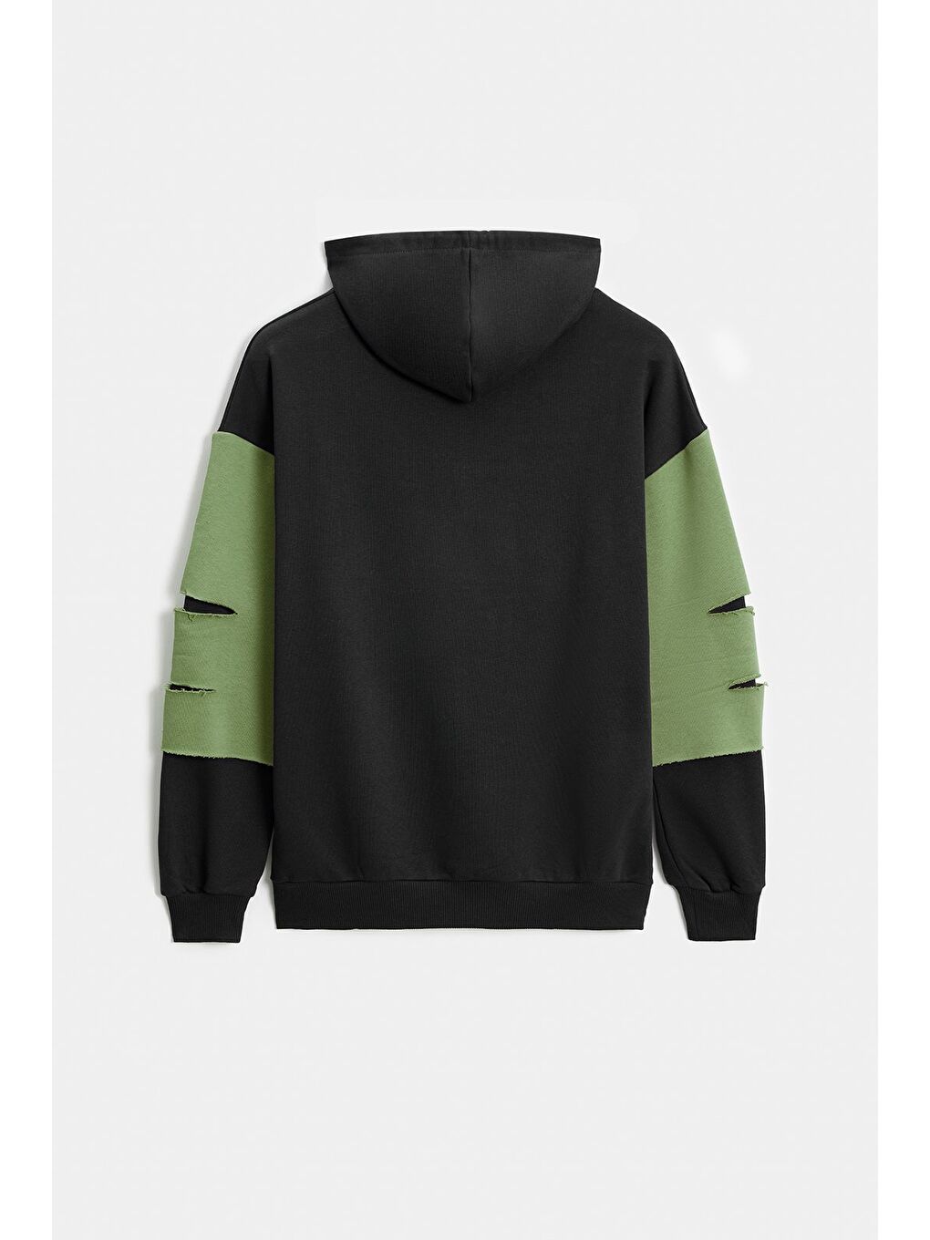 Siyah - Haki Erkek Oversize Kapüşonlu Baskılı Kanguru Cepli Sweatshirt-3