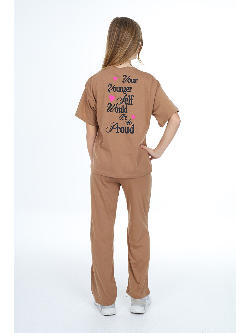 Kahverengi Kız Çocuk Yazı Baskılı Alt-Üst Takım 12150-1